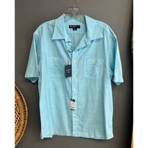 Cremieux Mens Shirt Button Down Size M Short Sleeve 100% Cotton Blue Resort NWT